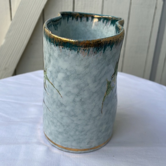 Antique Italian Majolica Sesto Fiorentino Blue Sponge Gold Thistle Vase - Picture 4 of 7